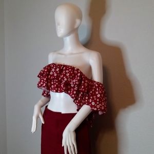 Red floral crop top